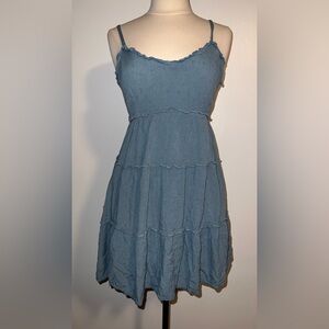 Sim & Sam Blue Babydoll Ruffle Boho Mini Dress Women’s Medium Cottage M Medium